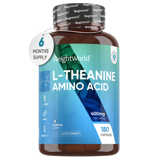 L Theanine 400mg - 6 Months Supply (180 Vegan L Theanine Capsules) - Natural Nootropics Supplements - Alternative to Coffee - High Strength Amino Acid Supplement - One Capsule A Day - Gluten Free