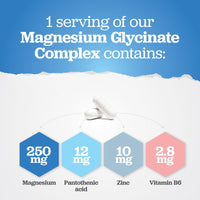 Magnesium Glycinate Complex with Vitamin B6, Zinc & Pantothenic Acid - 120 Vegan Capsules - 250mg Elemental Magnesium per Serving - High Strength Magnesium Bisglycinate - Nu U Nutrition