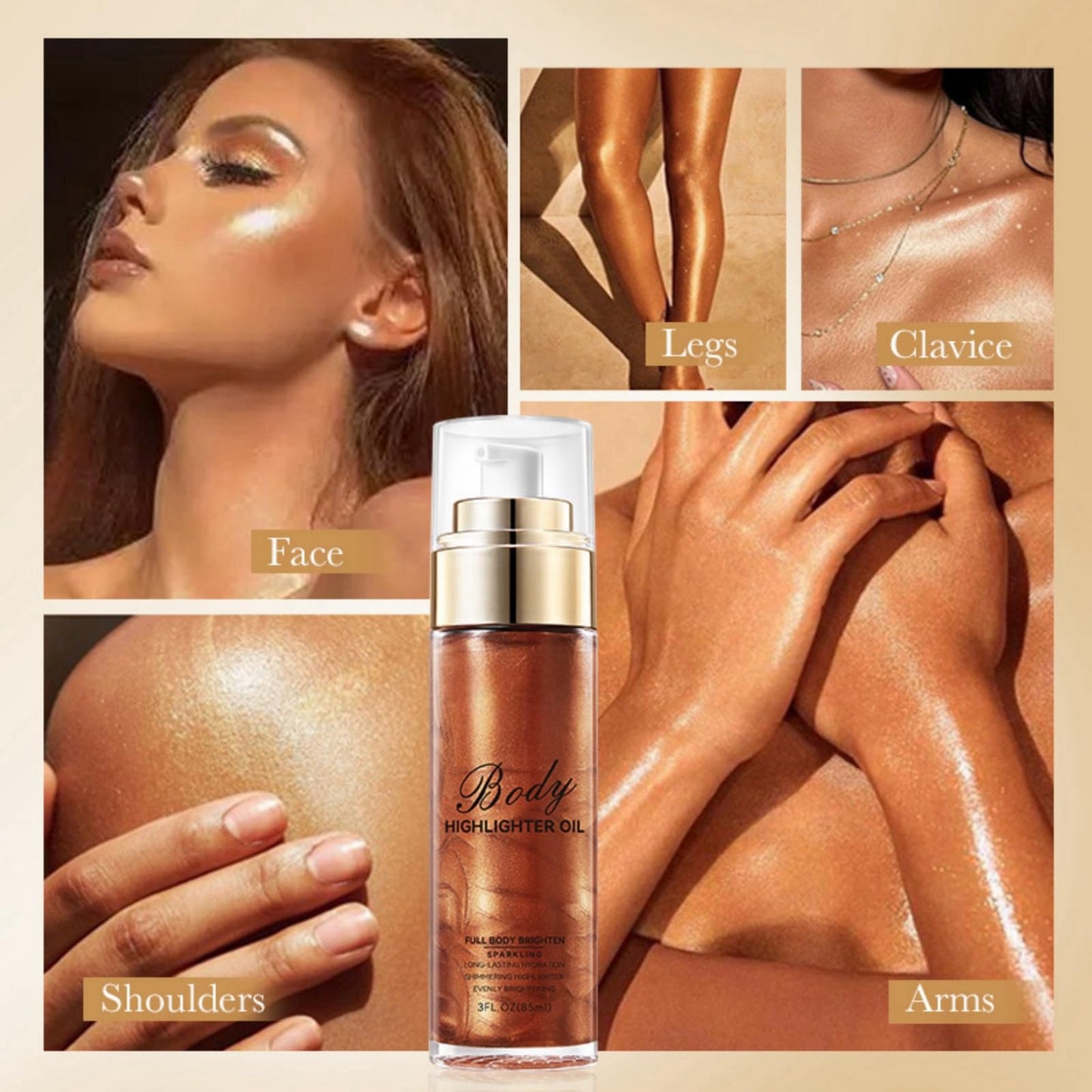 HIVETZ Body Shimmer Oil,Moisturizing Body Highlighter Makeup,Waterproof Liquid Luminizer, Non-Sticky Body Glow Shimmer Lotion,Body Smooth Light Shimmer Glow Oil for Face and Body,80ml (#04-Golden Brown)