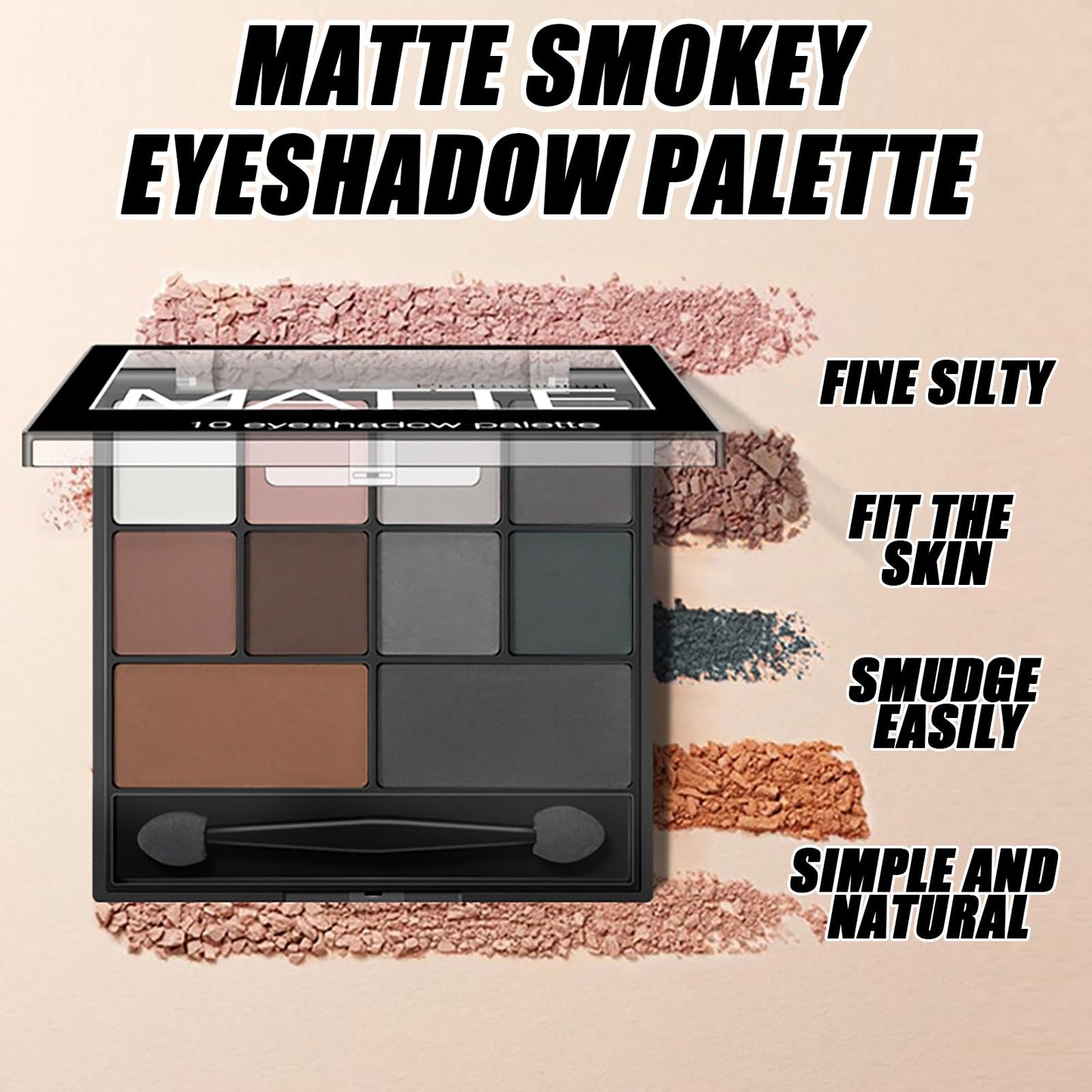 AuraAnge Black Eyeshadow - Matte Smokey Eyeshadow Palette - Intense Pigment Grey & Black Shades, Waterproof & Long-Lasting. Includes Dual-Ended Brush for Effortless Smokey Eye Looks, Suitable for Women