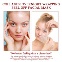 ExcellaElite 2 PCS Real Collagen Fit Mask, Collagen Night Mask Collagen Mask Collagen Wrapping Mask with 2 Mask Brushes Deep Hydration for Elasticity Moisturizing Glowing Glass Skin