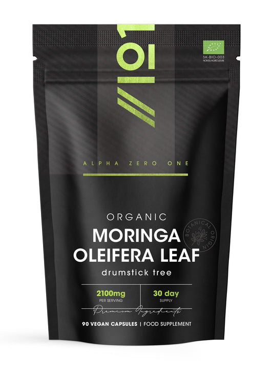 ALPHA01 Organic Moringa 2100mg - 90 Vegan Capsules - Raw Moringa Oleifera Leaf - Rich in Vitamins, Antioxidants & Amino Acid – Resealable and Recyclable Pouch – By Alpha01