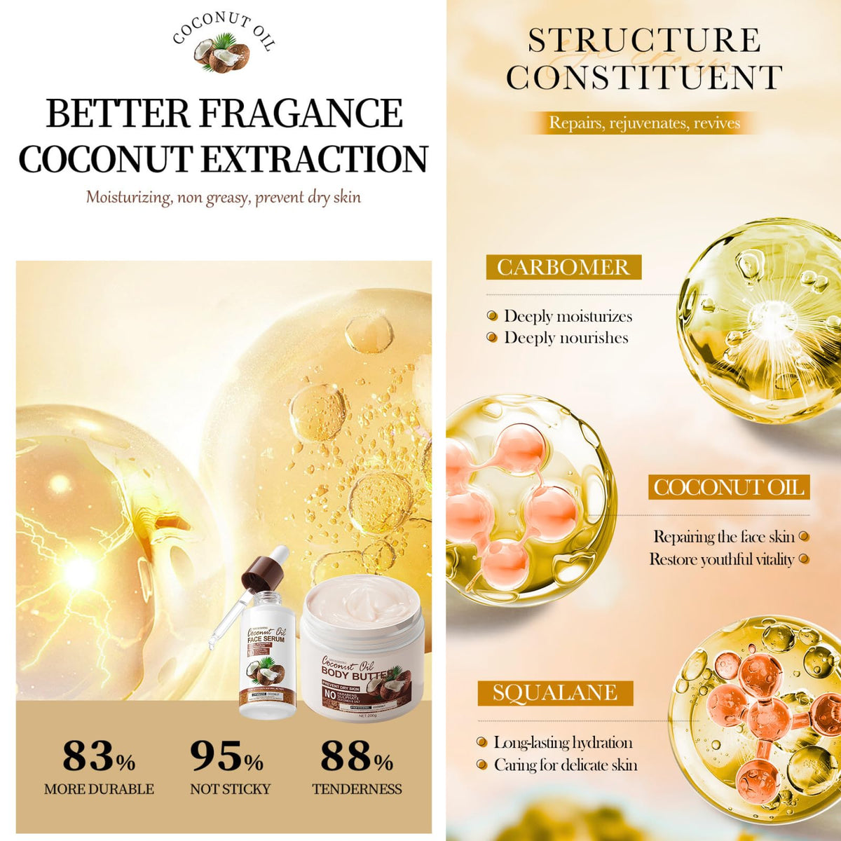 Tongyend Coconut Body Butter & Face Serum Duo | Coconut Moisturiser, 200g Hard Water Shield Body Cream + Face Serum for Dry Skin, Natural Moisturiser Set for Silky Hydration & Nourishing Care