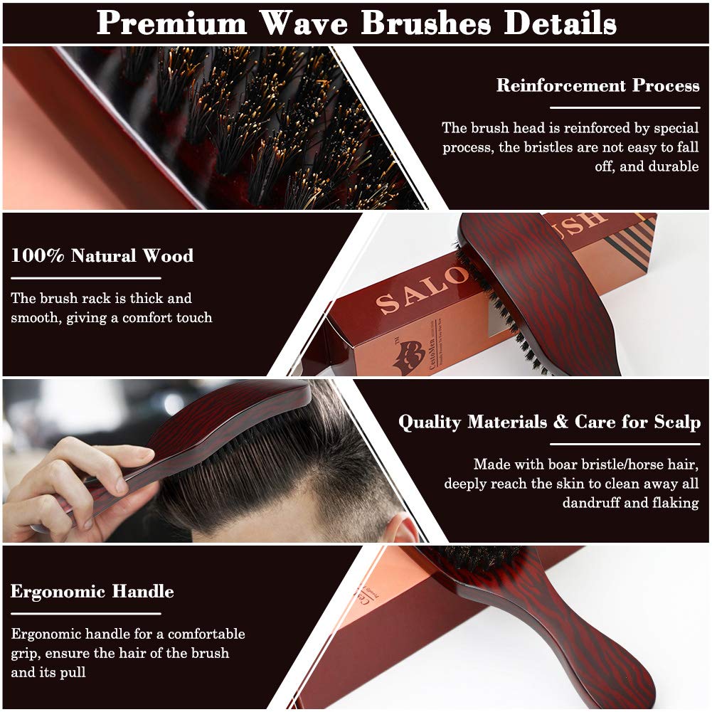 100% Boar Bristle Wave Brush Boar Bristle Hair Care Wave Brush - Brown Wave Brush