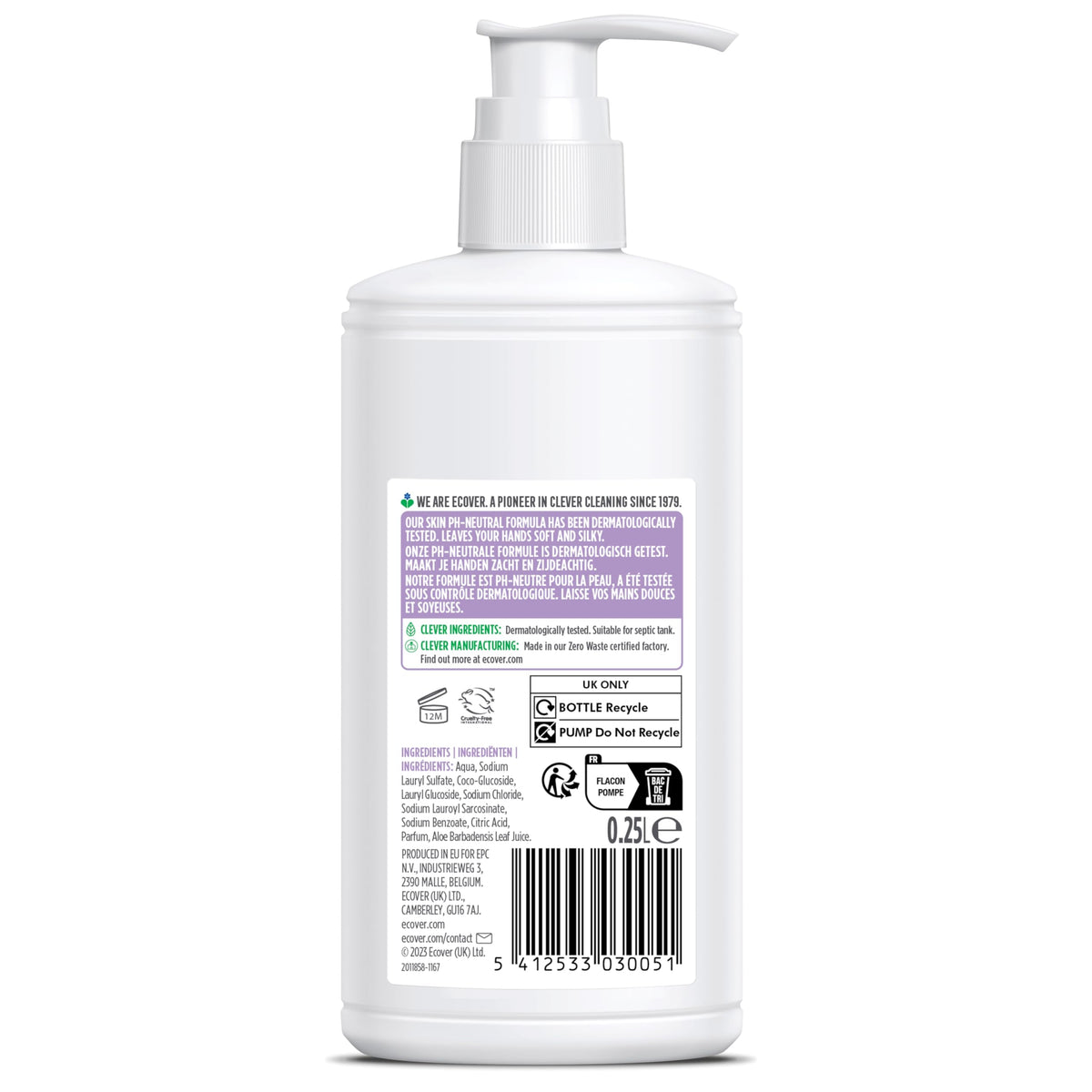 Ecover Hand Wash, Hand Soap, Gentle Hand Cleansing, Fresh Lavender & Aloe Scent, Pack of 1, 1 x 250ml