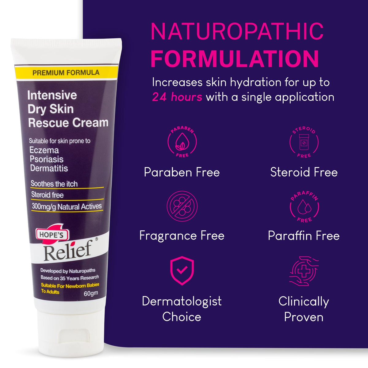 Hopes Relief Hope's Relief Natural Intensive Dry Skin Cream VALUE 6 PACK BUNDLE for Face,Hands,Body Moisturiser, Eczema, Psoriasis and Dermatitis Treatment ideal for dry itchy skin and irritated skin 60g