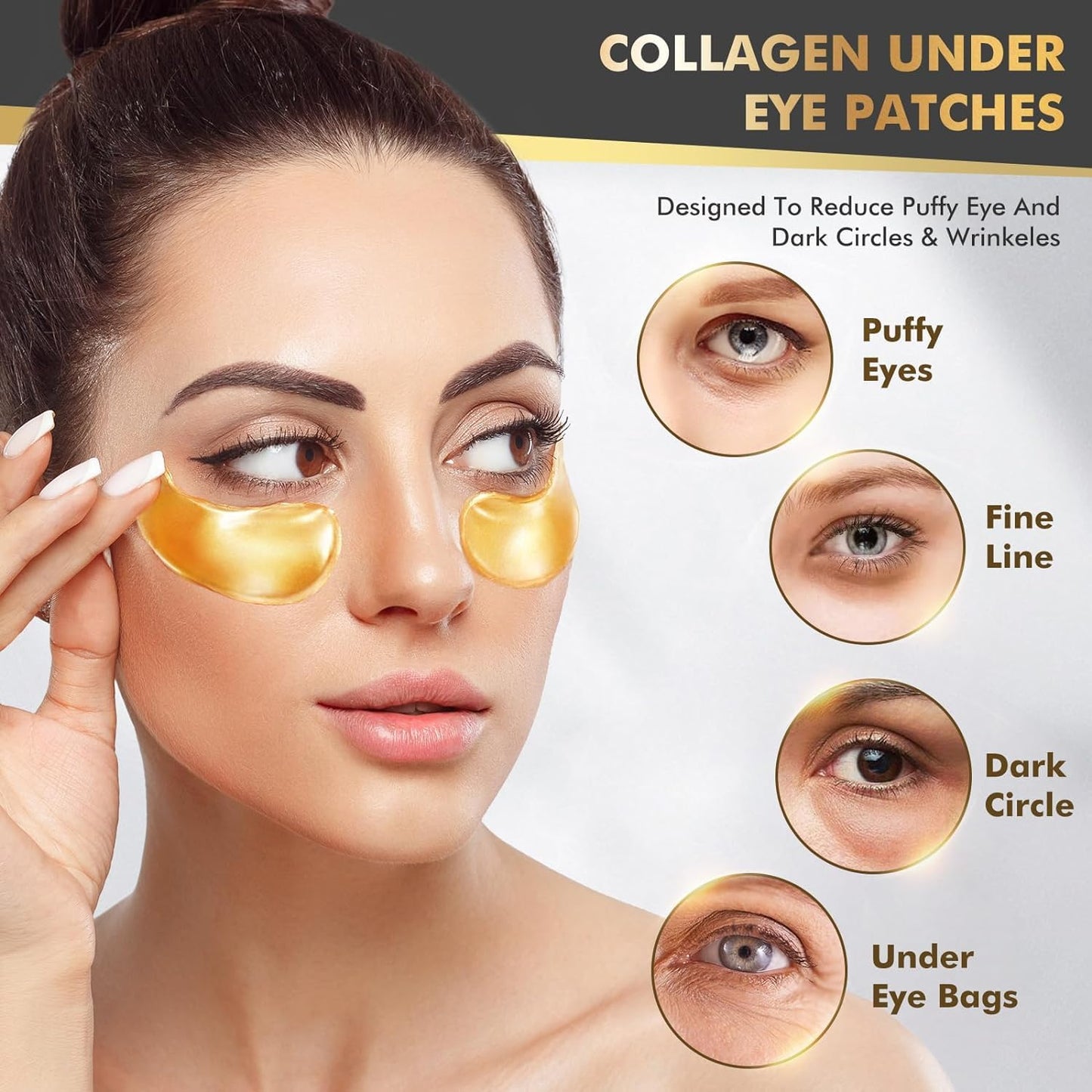 Lanboo Under Eye Gel Patches, 20 Pairs - Golden Eye Mask with Amino Acid & Collagen, Cooling Eye Care for Wrinkles, Puffy Eyes & Dark Circles, Skincare Treatment for Men & Women, USA Tested