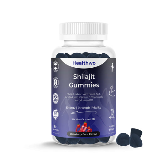 Healthivo Shilajit Gummies – UK Manufactured, 14,000mg High Strength with 20% Fulvic Acid, Vitamin C, B6 & B12 | 60 Vegan Gummies | Strawberry Burst Flavour