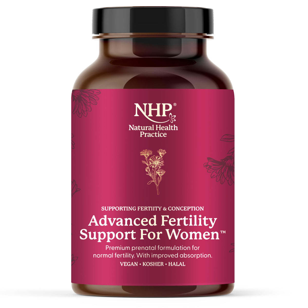 NHP The Natural Health Practice NHP Advanced Fertility Support for Women - Nutrients for Conception, IVF Support & Pregnancy, Scientifically Formulated with Active Vitamins & Minerals for Optimal Fertility Health 60 Vegan Capsules
