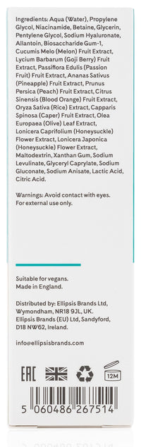Q+A Niacinamide Serum, a signature blend of Pineapple, Passionfruit, Peach, Goji Berry, and Cantaloupe Melon, rich in antioxidants, protects the skin whilst hydrating and balancing, 30ml