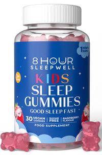 8 HOUR SLEEPWELL – 30 Sugar Free Chewable Kids Sleep Gummies - Raspberry Flavour - Magnesium, L-Theanine, Vitamin B6 - Relaxation & Sleep Support for Kids 3+ - Vegan, Gluten-Free - 1 Month Supply