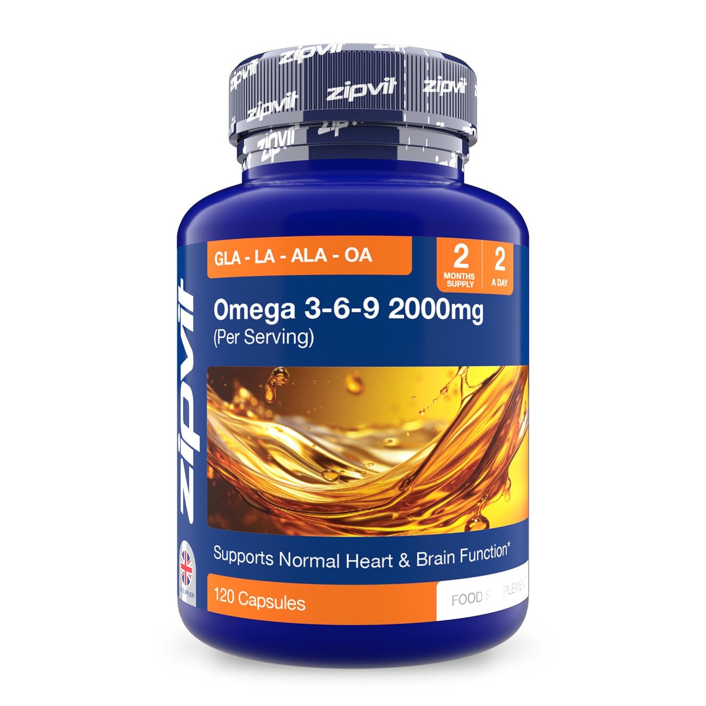 Zipvit Omega 3 6 & 9 Oil 2000mg, 120 Softgels. Source of Alpha-Linolenic Acid. Supports Maintenance of Normal Blood Cholesterol