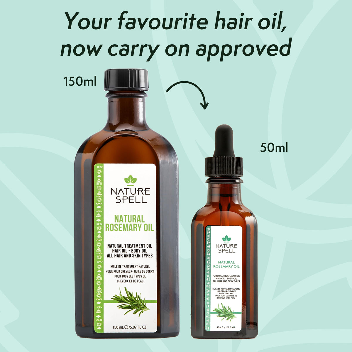 Nature Spell Hair Growth Travel Set, Includes Rosemary Oil, Shampoo & Conditioner, Nourishing & Strengthening, Vegan, Set of 3