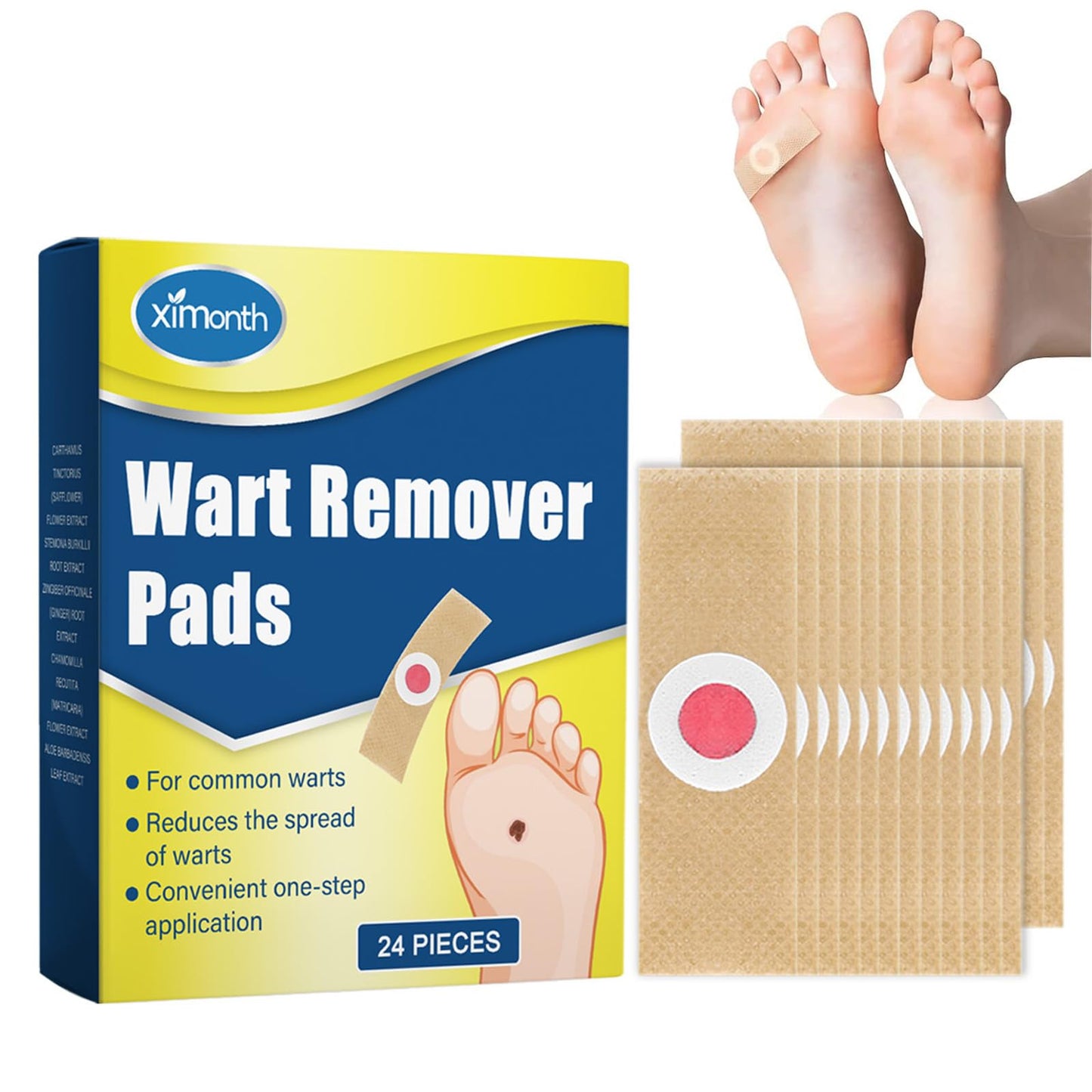 mercham Wart Remover & Verruca Treatment, 24 Pads Corn Remover Pads for Feet, Hands, Gentle & Safe on Skin, Fast & Pain Relief, Wart Treatment Plasters Effective for Kids Adults