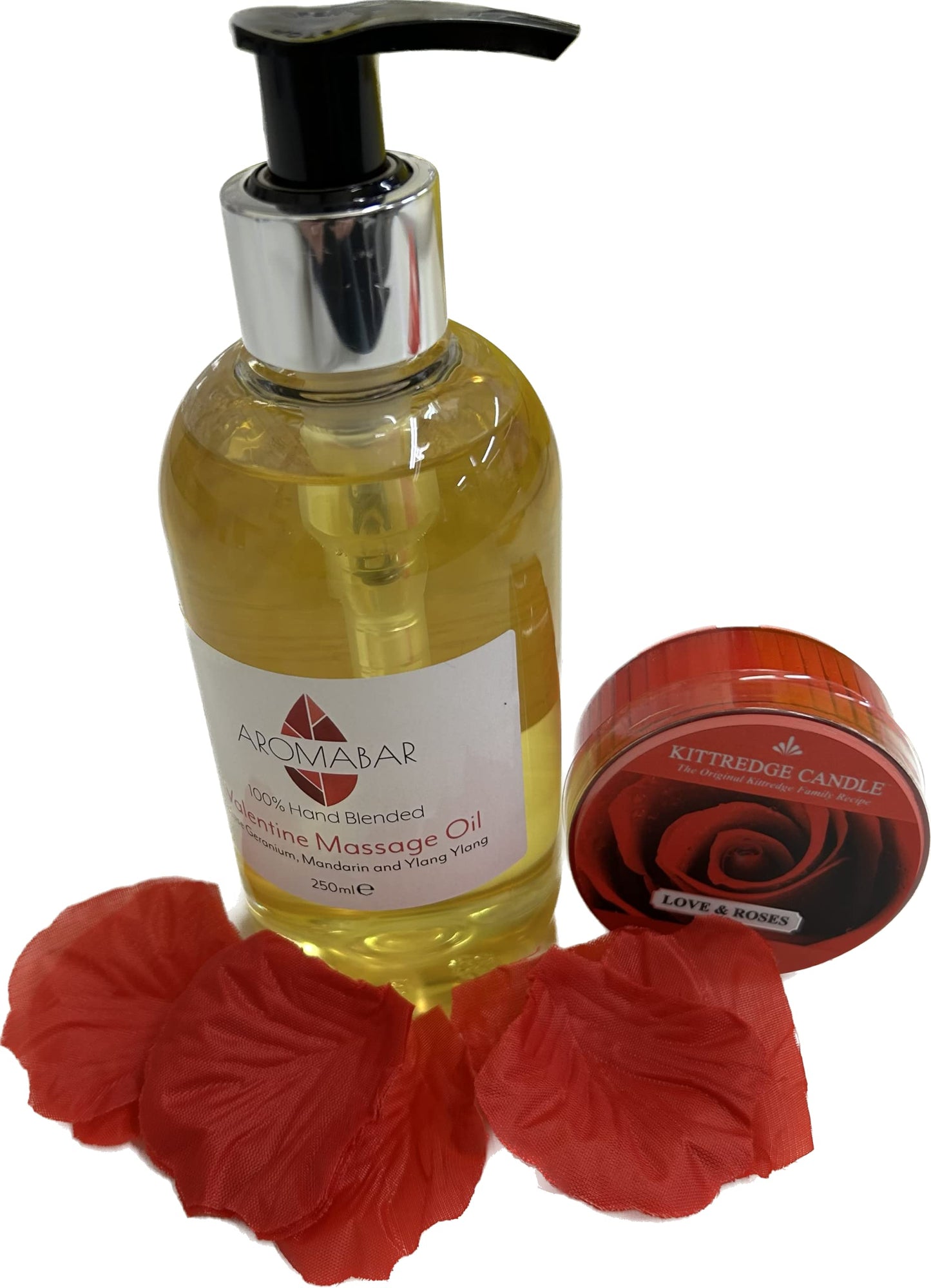 Aromabar Valentine Massage Oil 250ml with Pump Dispenser (Rose Geranium, Ylang Ylang and Mandarin) Romantic Gift