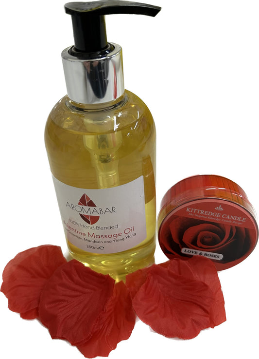 Aromabar Valentine Massage Oil 250ml with Pump Dispenser (Rose Geranium, Ylang Ylang and Mandarin) Romantic Gift