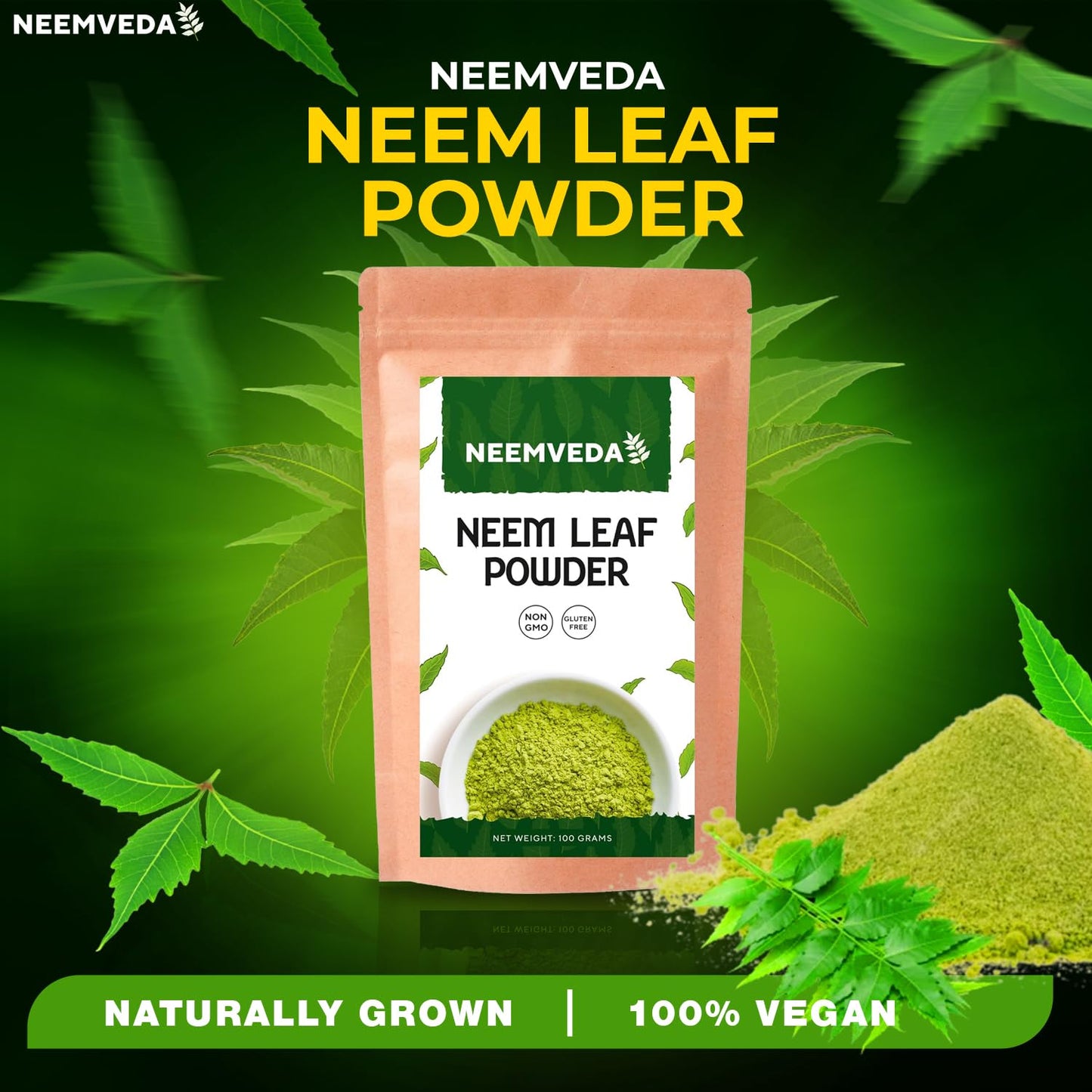 Neemveda Neem Leaf Powder 100 Grams (Azadirachta Indica) for Eating, Naturally Grown, Premium Quality Neem Powder