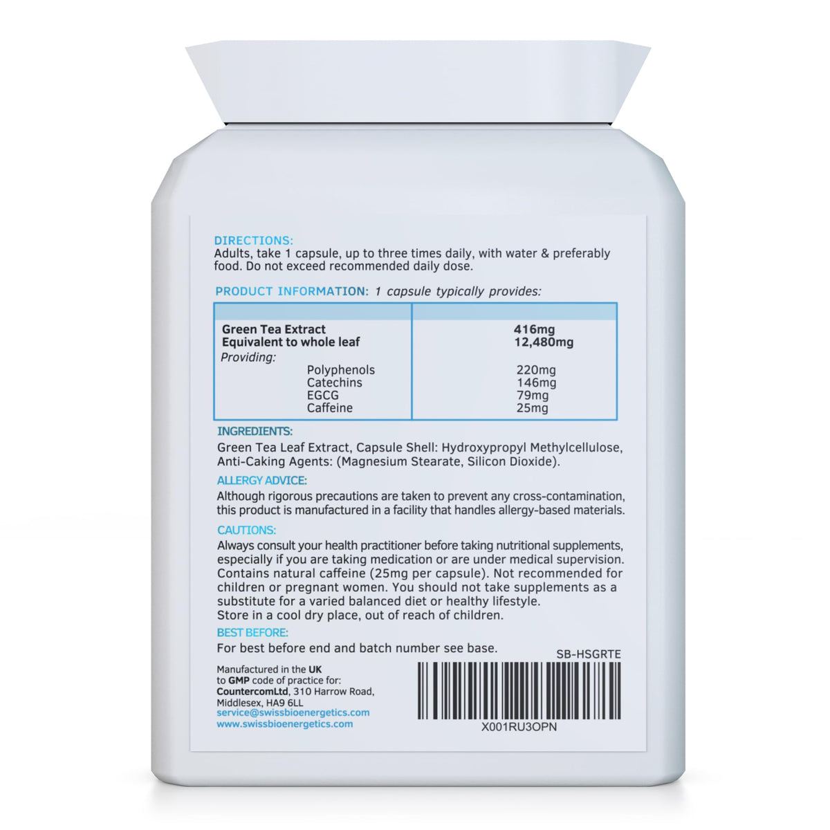 swiss bioenergetics Green Tea Capsules - 12,480mg - 90 Capsules of Premium Extract - Contains Polyphenols, Catechins & EGCG - Powerful Antioxidant for Immune Health - not Green Tea Tablets - Made in UK