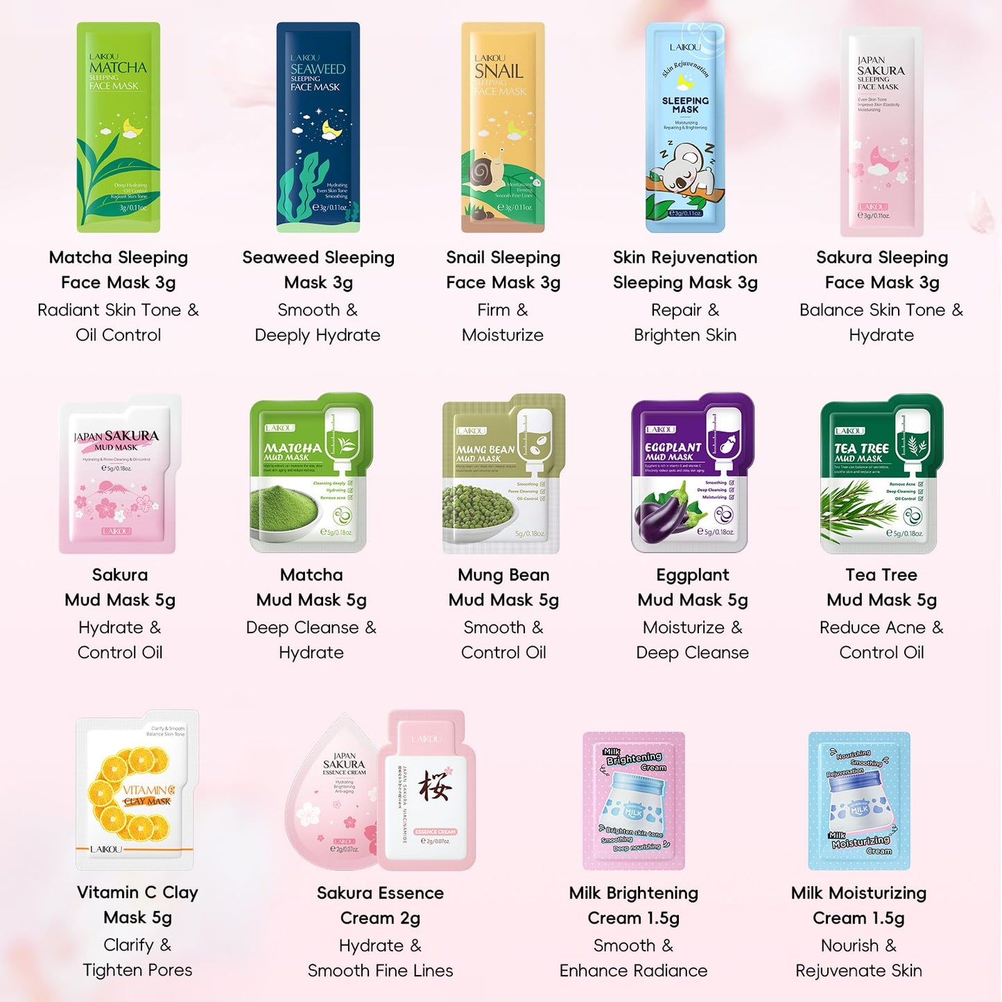 LAIKOU Face Mask Skincare Set for Hydrating & Nourishing 24PCS