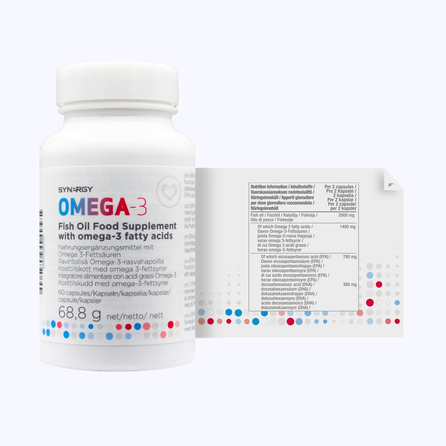 Synergy Worldwide Omega-3 60 Capsules | High Potency Fish Oil Supplement for Heart, Brain & Eye Health | 1000mg Fish Oil | Supports Normal Brain Function, Heart Health & Vision | 68,8 g