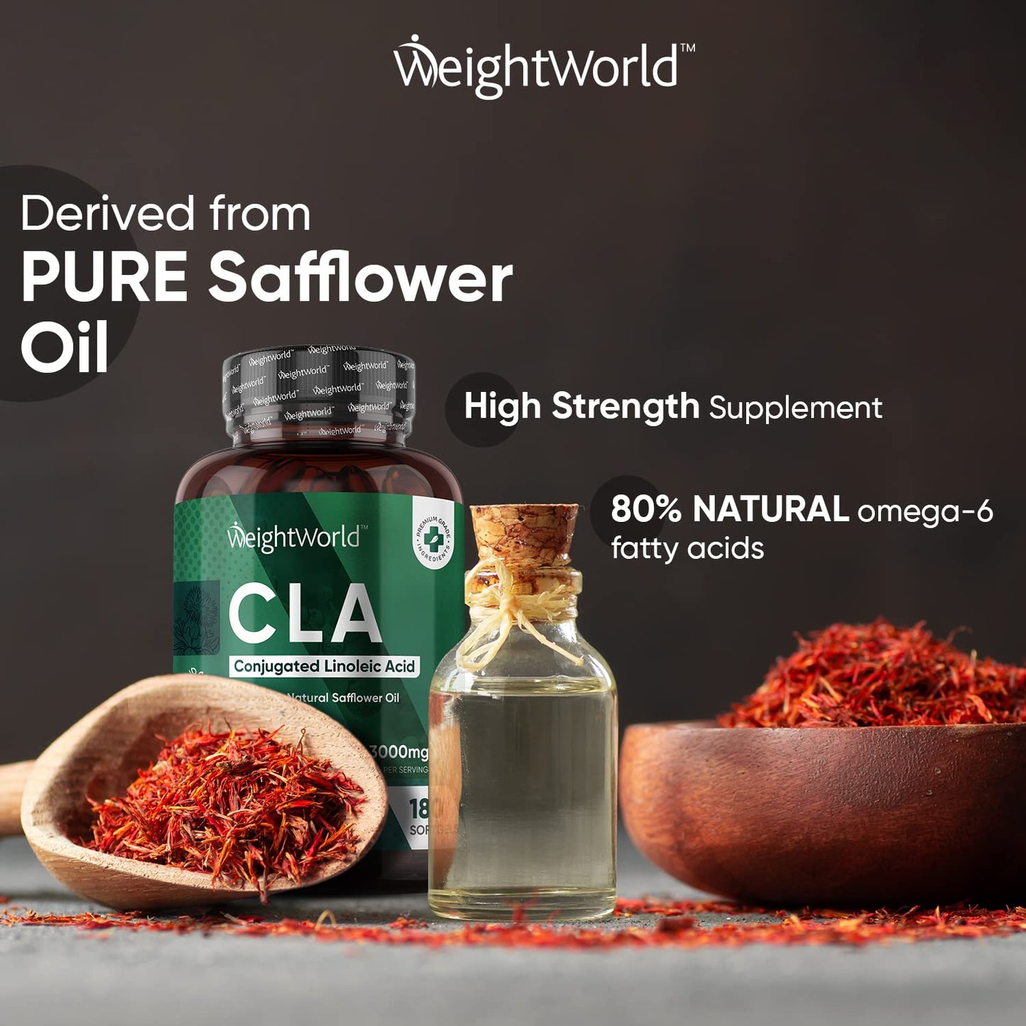 CLA 3000mg Safflower Oil Supplement - 180 Softgels (2 Months Supply) - CLA Capsules, Powder & Tablet Alternative - 80% Pure Active Isomers Conjugated Linoleic Acid Pills - Pre-Workout Diet Supplement