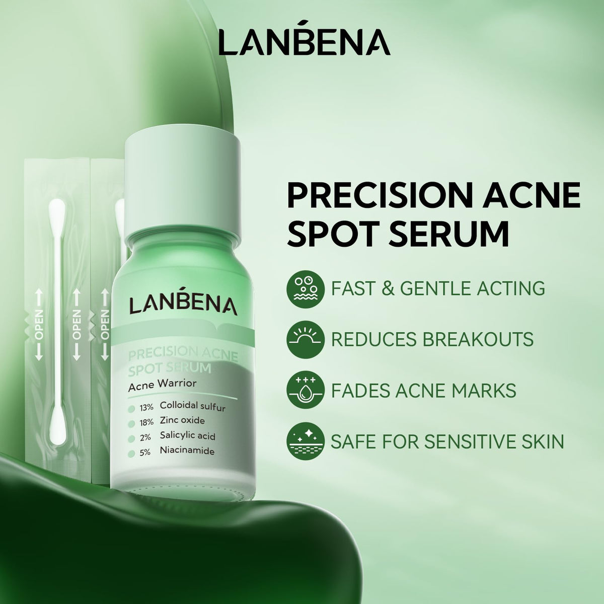 LANBENA Precision Acne Treatment Spot Serum, Drying Lotion, Overnight Acne Treatment For Face, Dry Out Pimples, Blemishes, Zits And Clean Pores, 0.42 Fl Oz (Pack of 1)