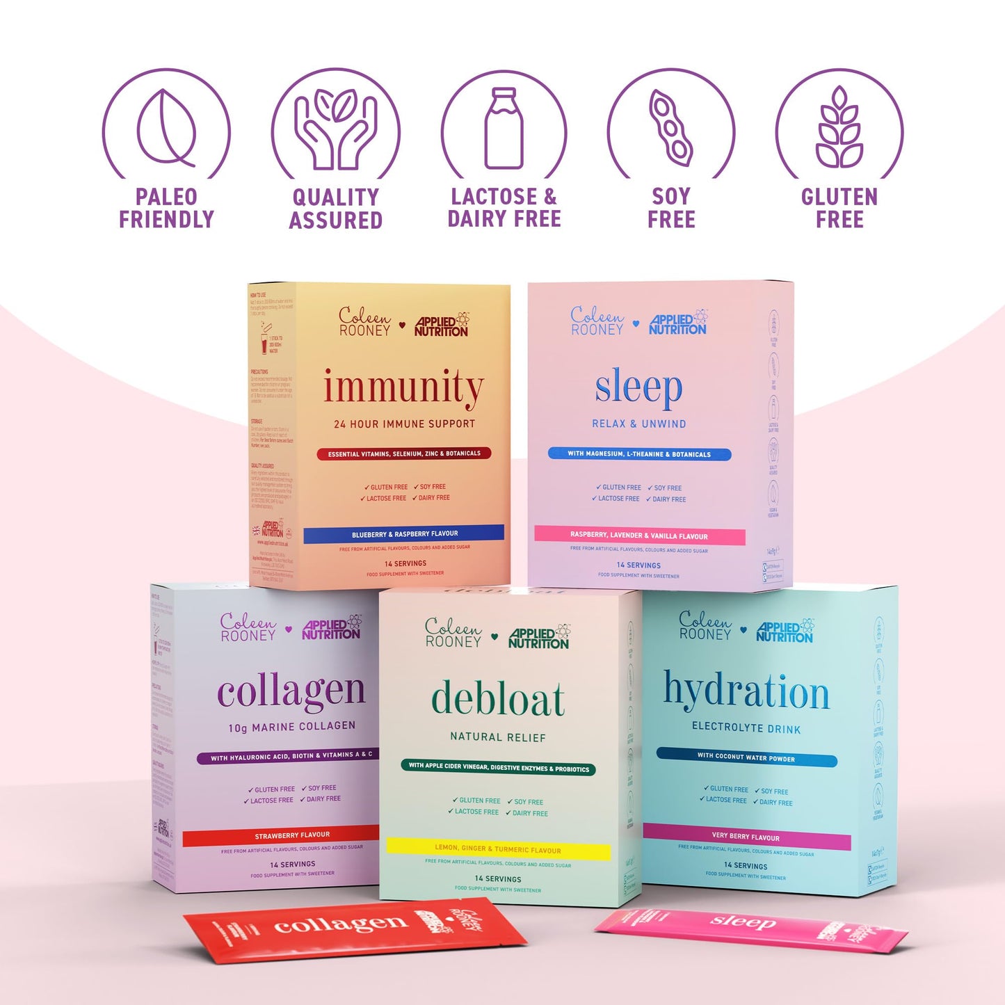 Applied Nutrition - Coleen Rooney - Marine Collagen - Anti-Aging Formula - Best Skin Rejuvenation - Best Joint Support - Radiant Complexion - (14 Sachets - 12.5g Each) (Strawberry)