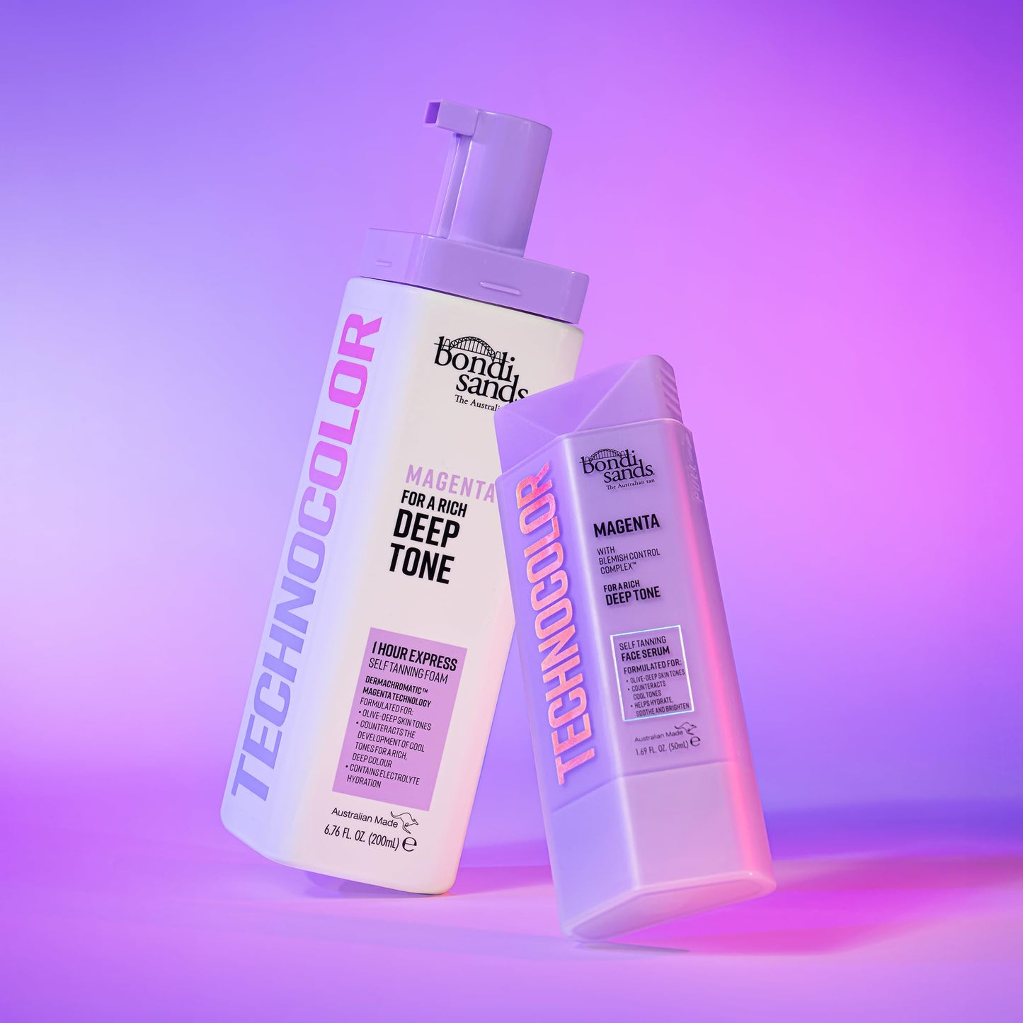 Bondi Sands Technocolor Magenta Self-Tanning Face Serum, Easy Application, Streak Free Fake Tan – Enriched with Vitamin C & Chamomile 50ml/1.69 Fl Oz