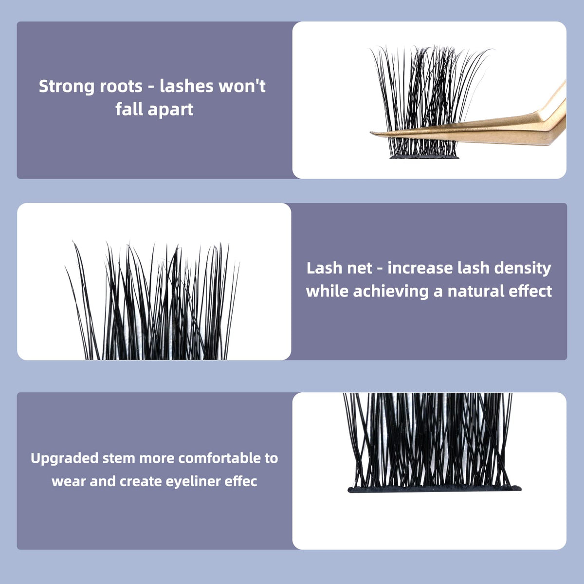 QUEWEL Cluster Lashes 72 Pcs Wide Stem Individual Lashes C/D Curl 8-16mm Length DIY Eyelash Extension False Eyelashes Soft for Personal Makeup Use at Home (Lovely02-D-12)