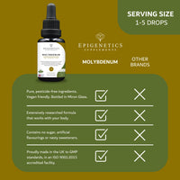 Epigenetics Molybdenum Liquid Supplement 30ml | 200mcg Per Drop | Highly Bioavailable | 6-Month Supply Without additives or flavourings | Made in The UK & Vegan Friendly