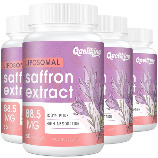 Gaelikine Liposomal Saffron Supplements 88.5 mg, 100% Pure Saffron Extract Capsules, Premium Saffron for Mood, Focus, Vision & Energy, Weight and Appetite Health, 240 Capsules, High Absorption
