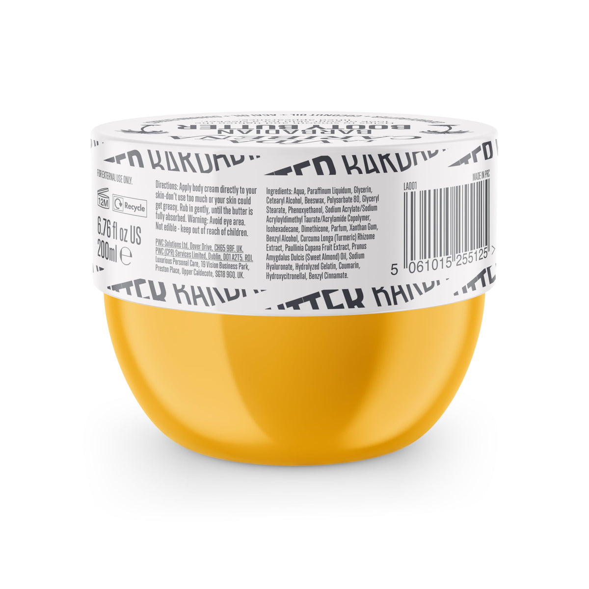 La Vida Caribena Barbadian Booty Butter, Skin Smoothing Body Cream, Body Butter, 200ml