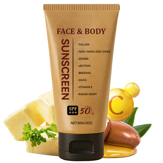 Fashion Base Tallow Sunscreen, Spf 50 Beef Tallow Sunscreen, Natural sunscreen for Face & Body, Non Nano Zinc Oxide sunscreens for All Skin Types, Lightweight, Non Greasy, 85g