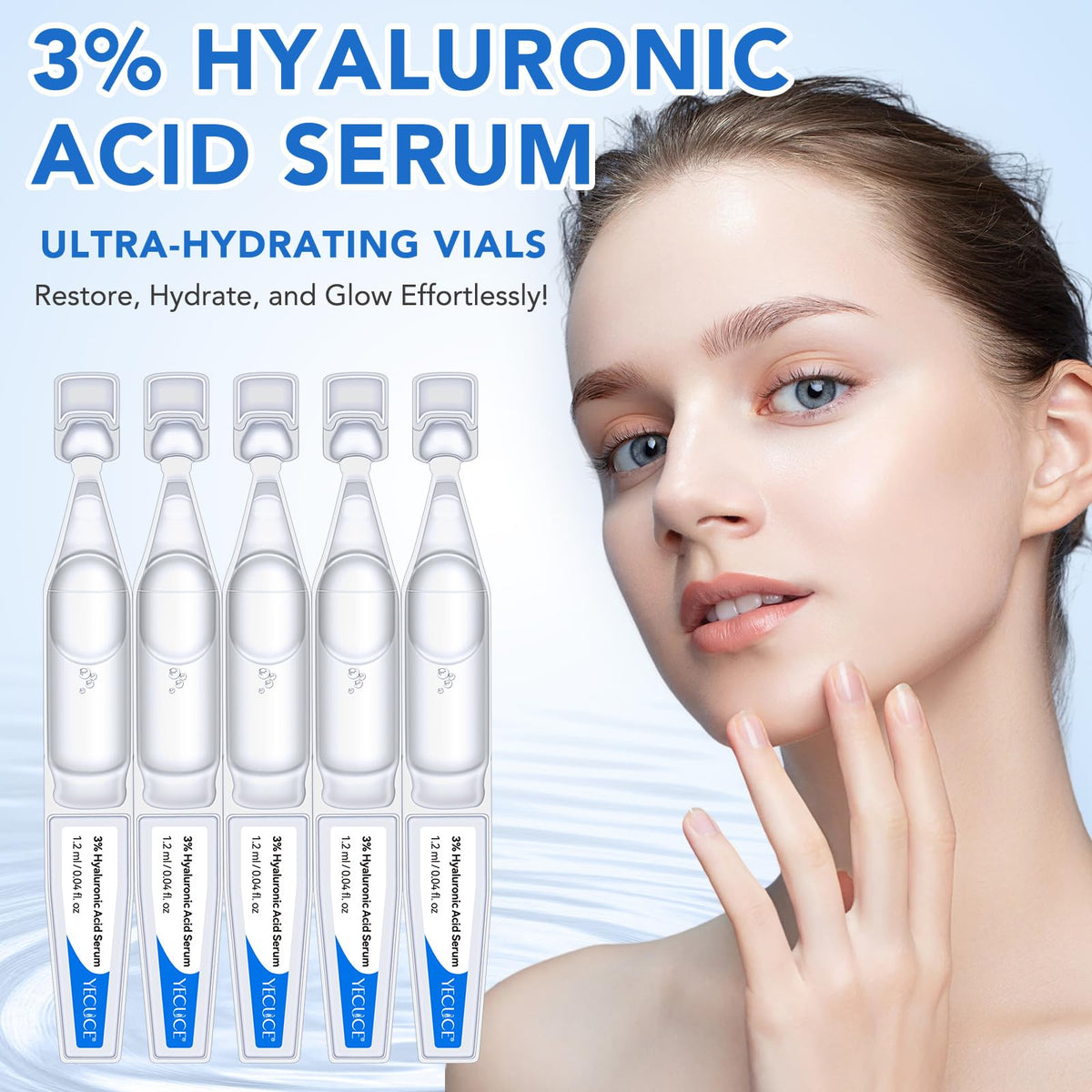 Yecuce 3% Hyaluronic Acid Serum, Ultra-Hydrating Vials Hyaluronic Tubes, Wake Nature Perfection Hyaluronic Acid for Face, Ultra Hydrating Serum