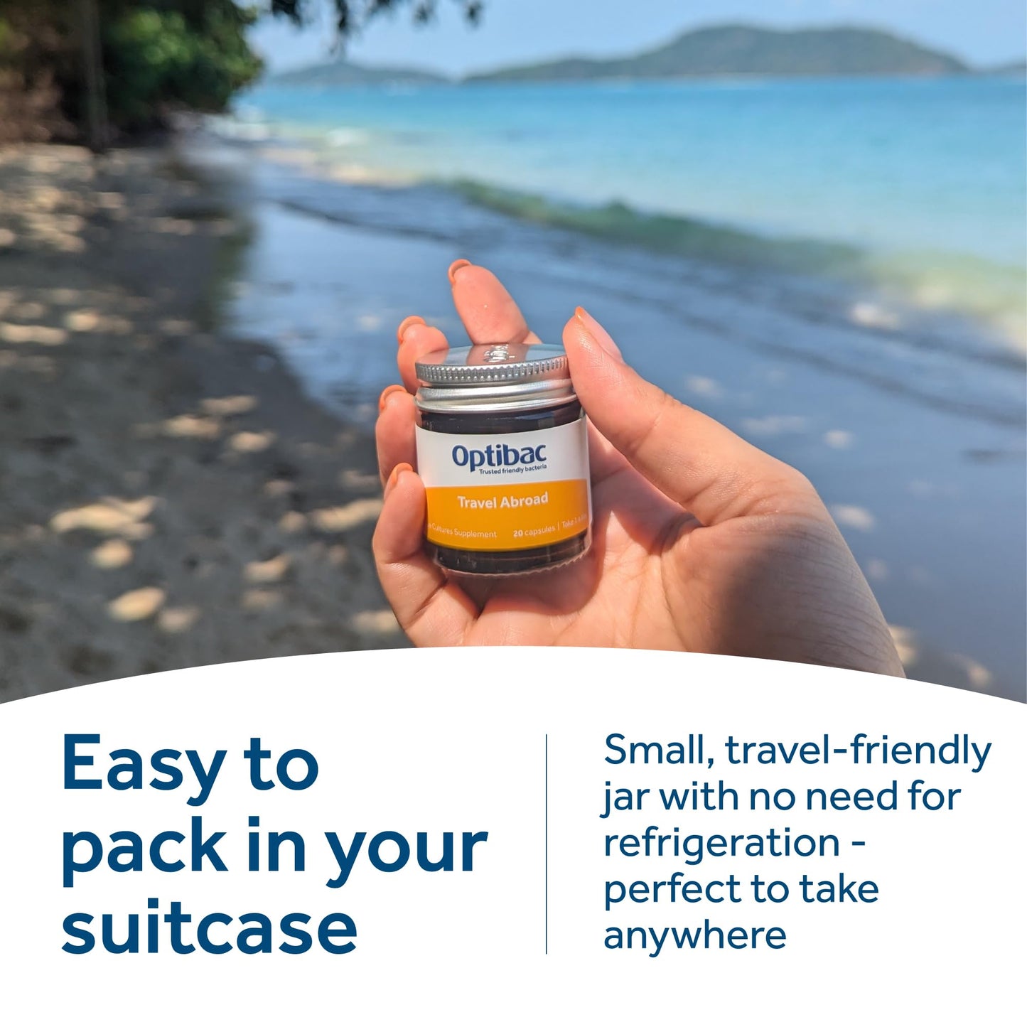 Optibac Probiotics Travel Abroad - Vegan Travel Probiotics - Digestive Supplement with Saccharomyces Boulardii, Lactobacillus & Bifidobacterium - Most Trusted & Recommended Brand - 20 Capsules