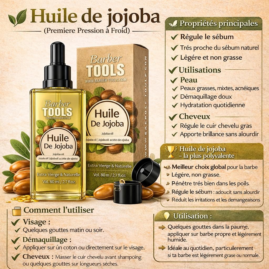 BARBER TOOLS Jojoba Oil | 100% Pure, Natural & Cold Pressed | Face, Body, Hair, Beard, Nails | (80 ml)