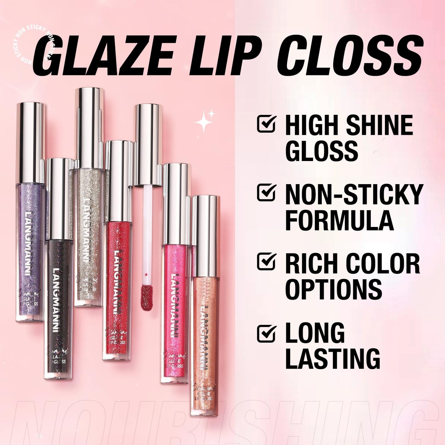 LANGMANNI 10 Colors High Shine Lipgloss Set,Long Lasting Diamond Gliter Shimmer Liquid Lipstick Set,Hydrating,Moisturizing Lip Gloss Kit Gift Makeup For Girls (SET A)