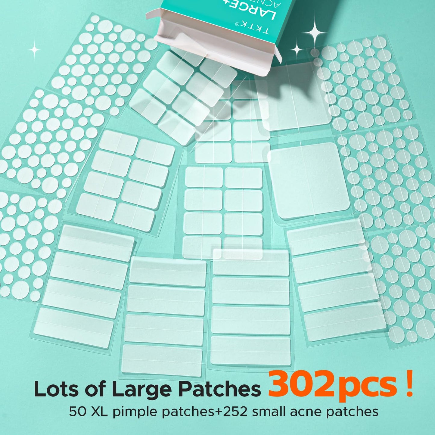 TKTK Large Pimple Patches for Face & Body Zit Breakouts, 7 Sizes 302 Count