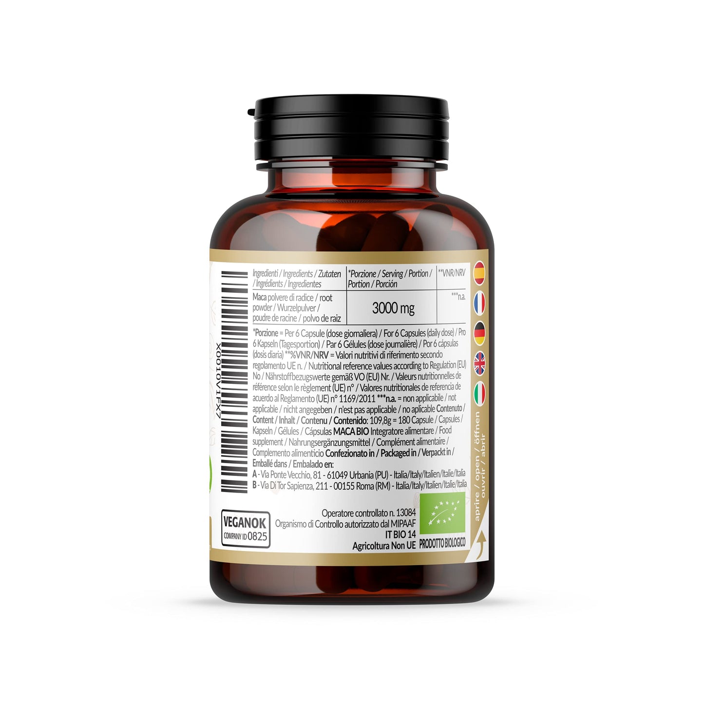 Organic Maca Capsules, 500mg - 180 Capsules. Gelatinised, Natural and Pure, from Organic Peruvian Maca Root. Vegetarian and Vegan Friendly. NaturaleBio