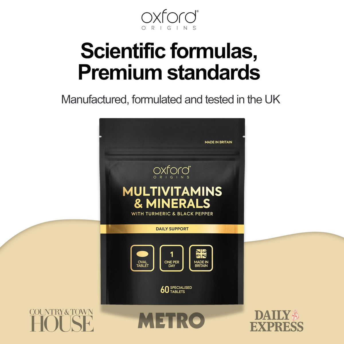 Oxford Origins Award Winning Multivitamins and Minerals Boosted with Turmeric | Made in The UK | Vegan Multivitamin Tablets for Women & Men | 100% NRV Multivitamin with 28 Key Nutrients (180 Count)