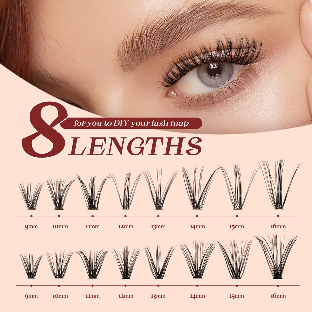 Higu clace 320PCS Lash Clusters C Curl 30D+40D 0.07mm 9-16mm DIY Individual Lashes Cluster Wispy Lash Clusters Matte Black Natural Look DIY Eyelashes at Home (30D+40D-0.07C-9-16MIX)