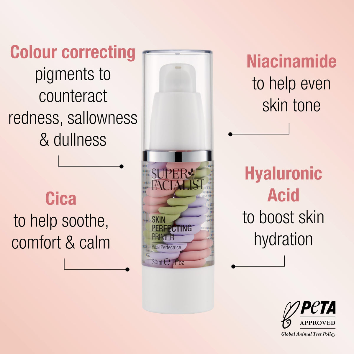 Super Facialist Skin Perfecting Primer - Base Face Primer to Hydrate, Protect & Refine with Colour Corrector Technology, Hyaluronic Acid & Niacinamide, Vegan Friendly Make Up Primer, 30ml