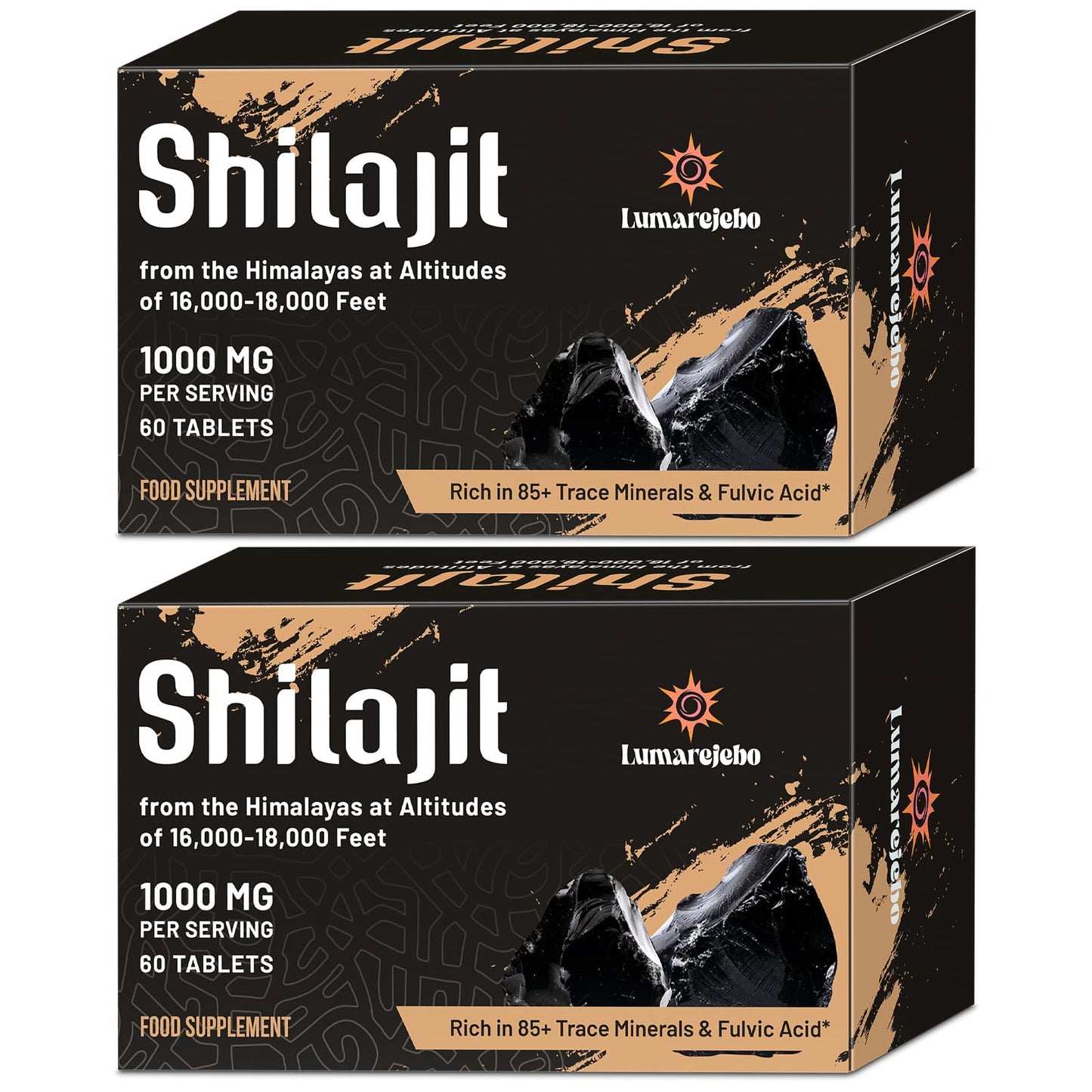 Lumarejebo Shilajit Tablets 30,000mg, 100% Pure Himalayan Shilajit Tablets (1000mg Per Serving), Rich in 85+ Trace Minerals & 60% Fulvic Acid, for Energy and Immune Support (120 Tablets)