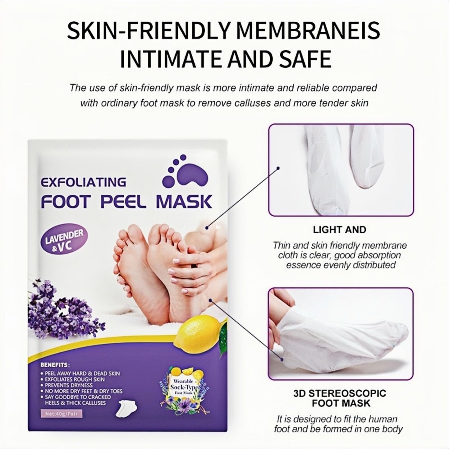 SEMECOMER 2-Pack Foot Peel Mask, Foot Peeling Mask for Hard Skin, Foot-Mask Callus Remover, Moisturising Socks for Feet Care, Effectively Removes Dry, Dead Skin & Repairs Cracked Heels - Lavender