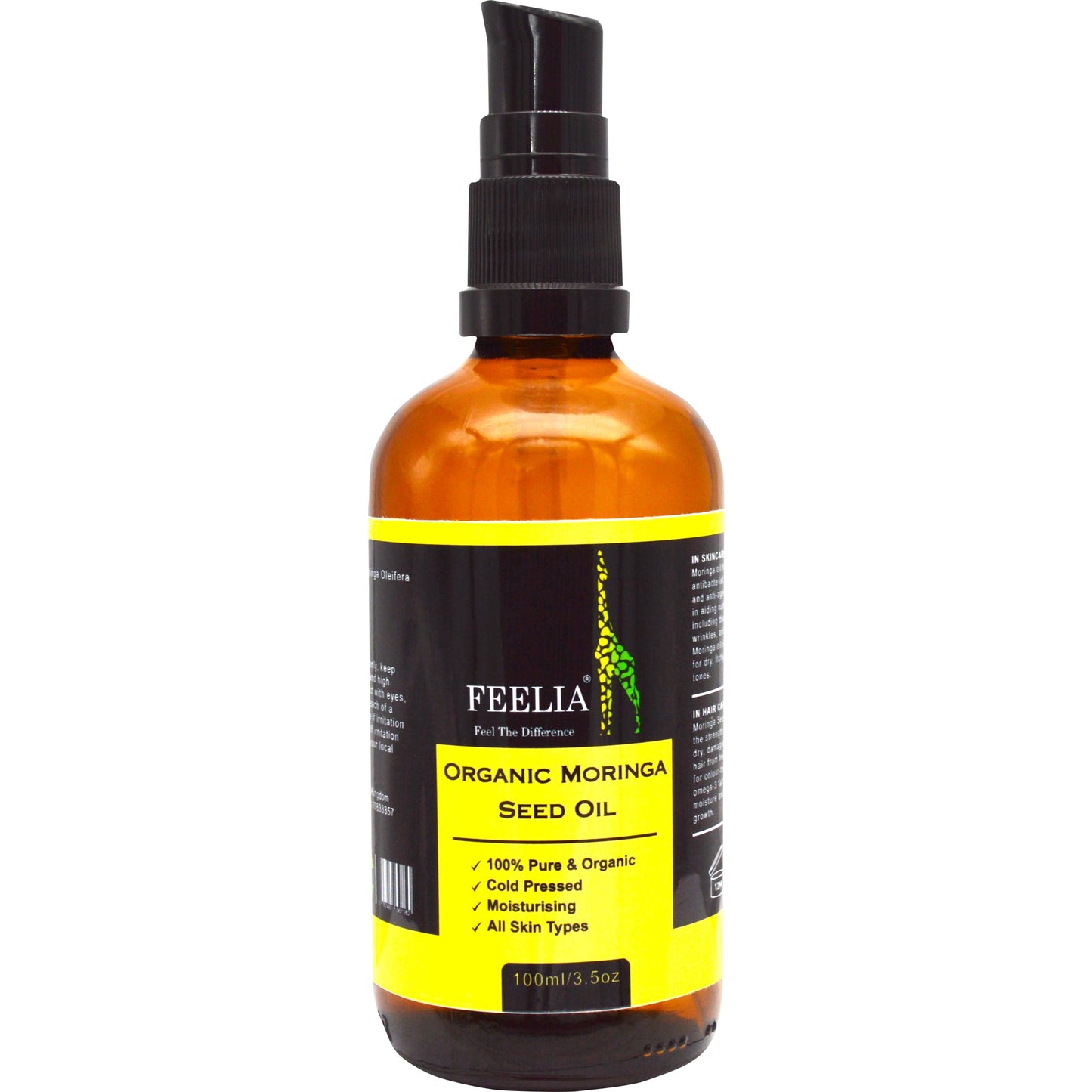 Feelia - Organic Moringa Oil - Cold Pressed, Moisturizing, Rich in Vitamins & Nutrients, High in Vitamin C, Great for Skincare, 100% Pure & Organic - 100ml