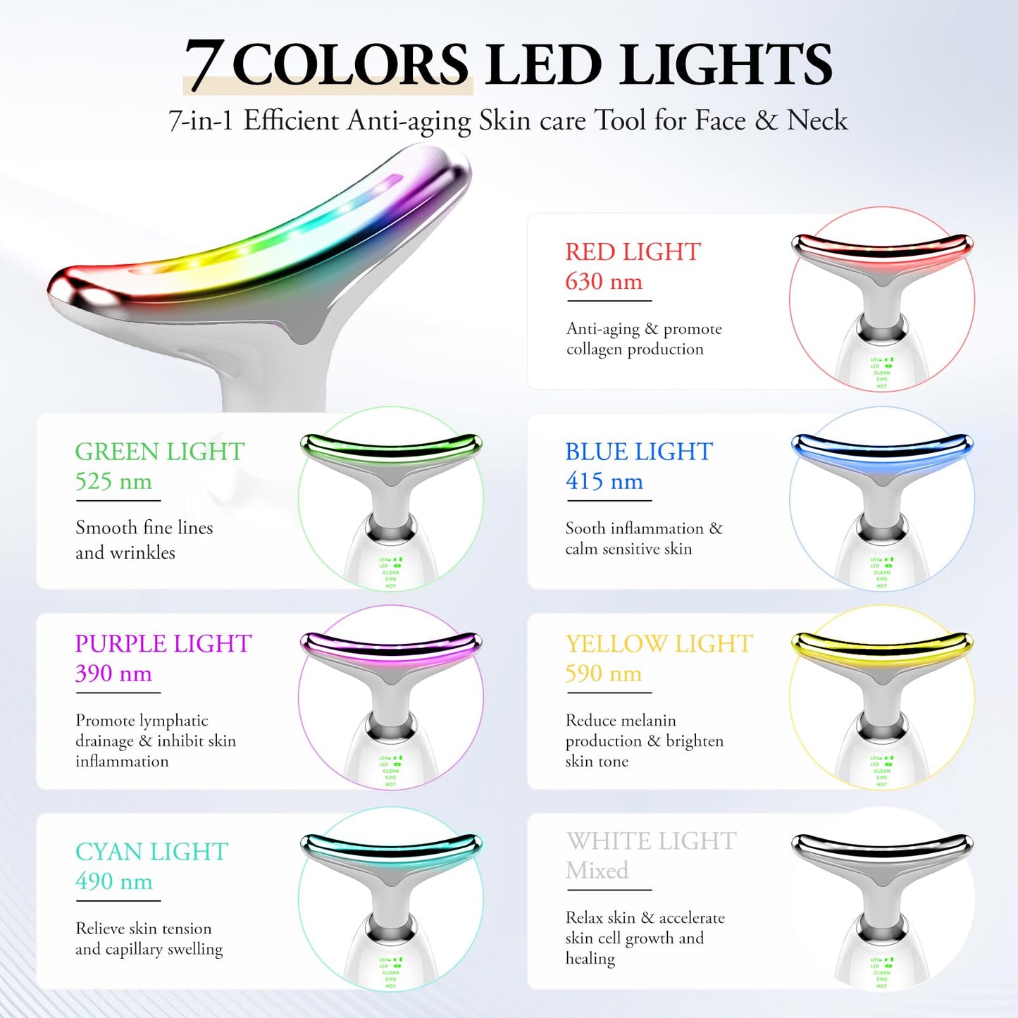 ANLAN Face Massager,7-in-1 Facial Lifting Device,Face Sculpting Device,7 Colors 3 Modes Facial Massager Electric Anti-Aging,45°C EMS Red Light Therapy Neck Lift Wrinkle Remover Skin Tighten Machine