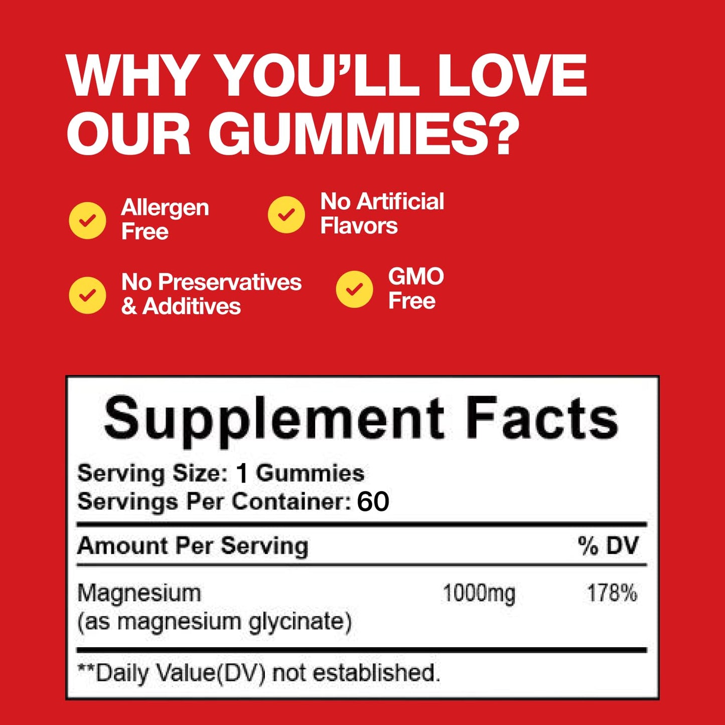 Welcome Pharma Sugar-Free Pure Magnesium Glycinate Gummies — High Strength 1000mg/Serving for Muscle Relaxation, Sleep Support & Stress Relief — Vegan, Non-GMO, Gluten-Free, Lab Tested (60 Gummies)