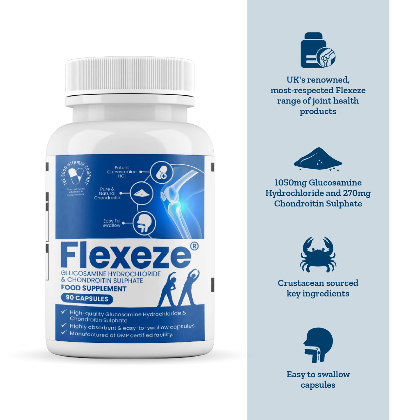 The Good Vitamin Company Flexeze: 90 Capsules - Premium Dietary Supplement with Glucosamine & Chondroitin for Bone and Joint Care by Good Vitamin Company