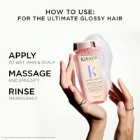 KÉRASTASE Kérastase Gloss Absolu Bain Hydra-Glaze Shampoo, Illuminating Anti-Frizz Cleanser With Glycolic & Hyaluronic Acids Plus Wild Rose 250ml, For Dull Hair