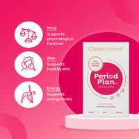 Cleanmarine Period Plan | Unique, All-in-One Blend of Natural Nutrients - Help Balance Your Body’s Daily Needs, All Month Long – Provides Hormonal Support, Plan A for Your Periods - 120 Capsules